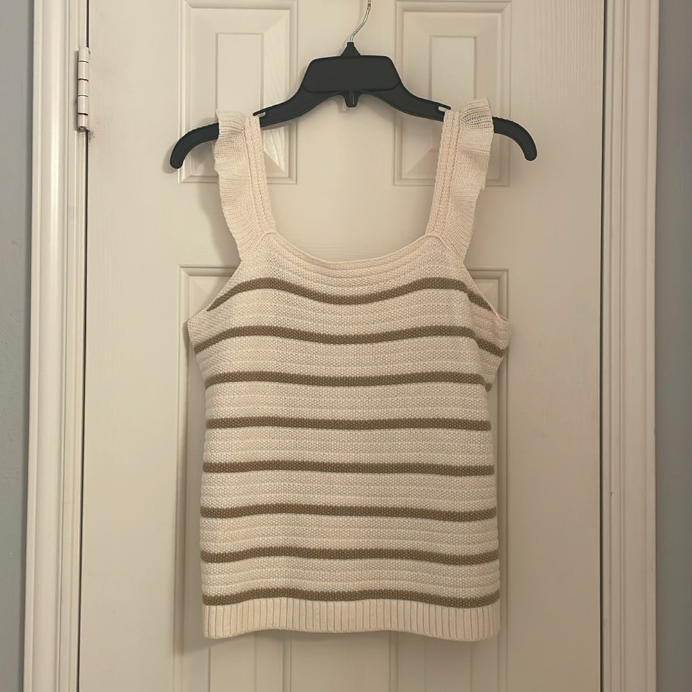 LOFT Striped Ruffle Strap Sweater Tank - Picture 3 of 7